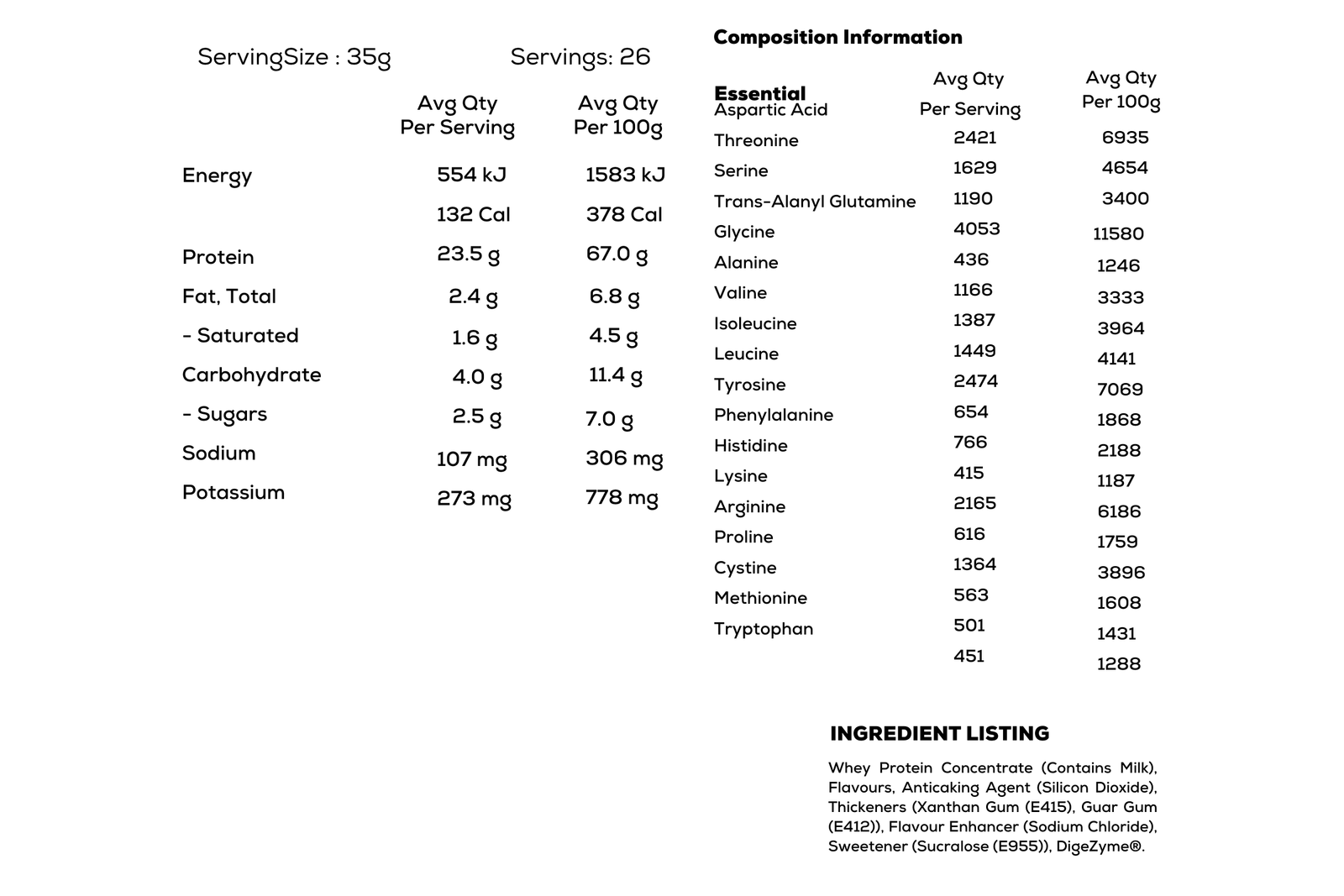 Nutritional Information Chart